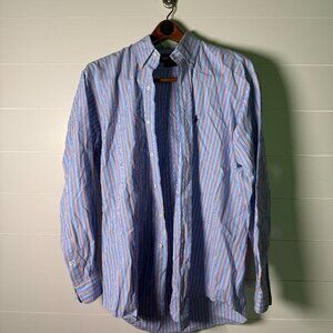 Ralph Lauren Blake 100% 2-Ply Cotton Button Down Shirt Blue White Orange Stripe
